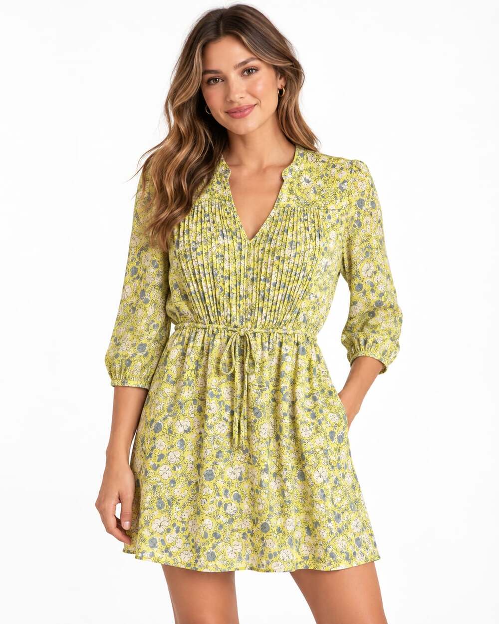 Maeve Anthropologie Dress Size Small Yellow Floral Drawstring Waist